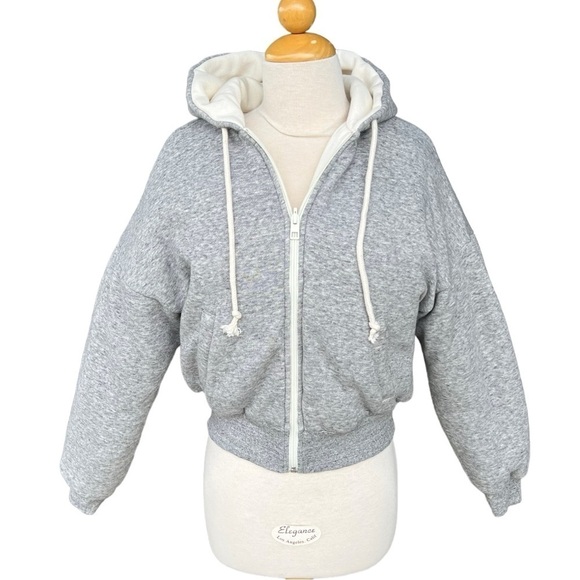 Madewell MWL Reversible Puffer Hoodie Jacket Gray Cream XXS Cropped Thick GUC - Picture 2 of 12